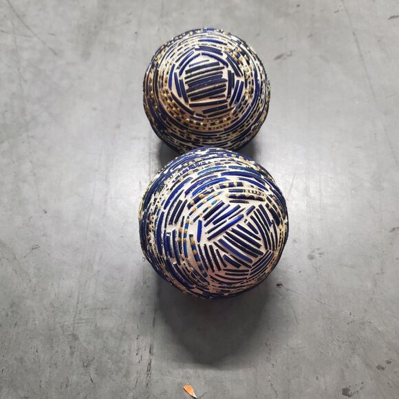 Decorative Handcrafted Blue & White Ceramic Spheres Carpet Balls Set of 2 - Picture 1 of 4